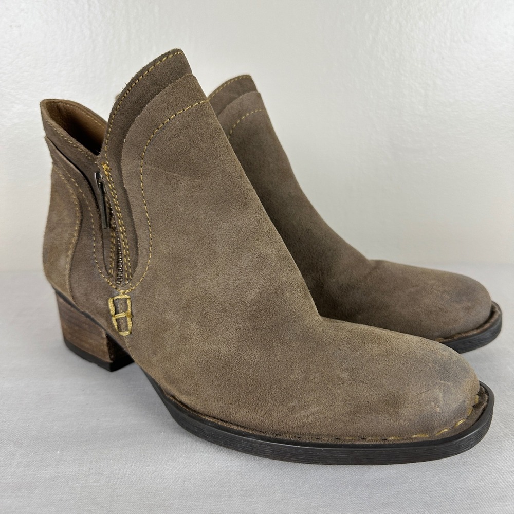 Born Women's‎ 9 Ankle Booties Brown Leather Suede Zip Block Heel Cottagecore NEW